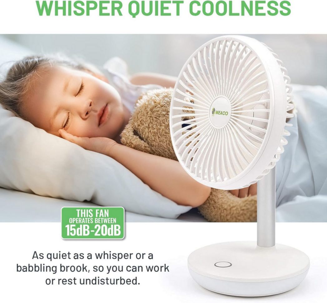 Circulateur d'air Meaco MeacoFan 1056 pour chambre à coucher, ventilateur de bureau, silencieux, économie d'énergie, refroidissement de toute la pièce – Blanc