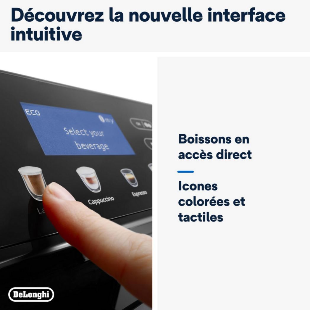 Machine à café à grains De'Longhi Eletta Evo ECAM46.860.B, expresso et cappuccino, écran tactile LCD, noir
