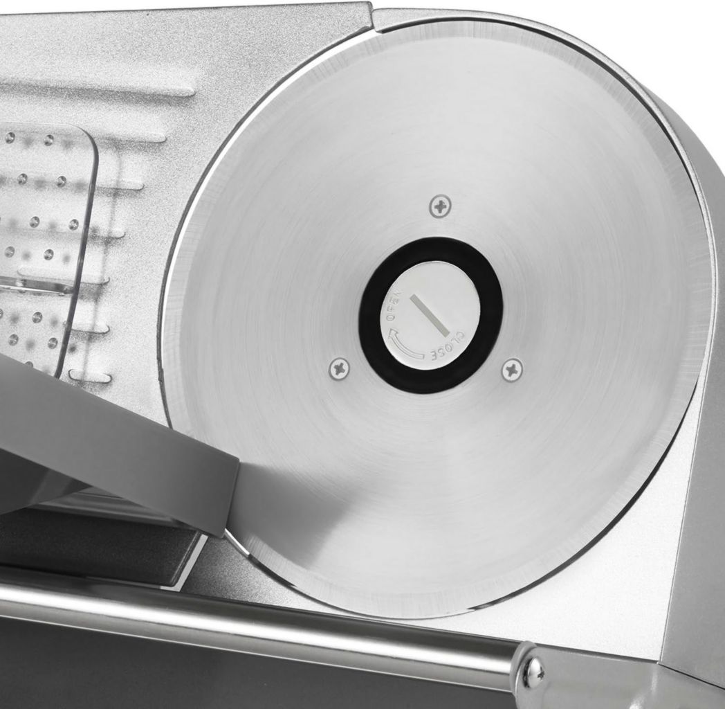 Trancheuse à viande électrique H.Koenig MSX254, Charcuterie, Professionnelle, Précise, Coupe 0-12 mm, Lame 25 cm, Aiguiseur intégré, Grand plateau, 282 tr/min, Rouge