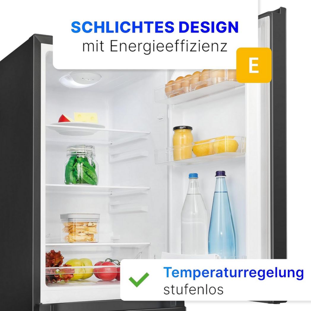 Réfrigérateur et congélateur Bomann KG320, 175 L, contrôle de température continu, charnières de porte à droite, interchangeables, pieds réglables, noir