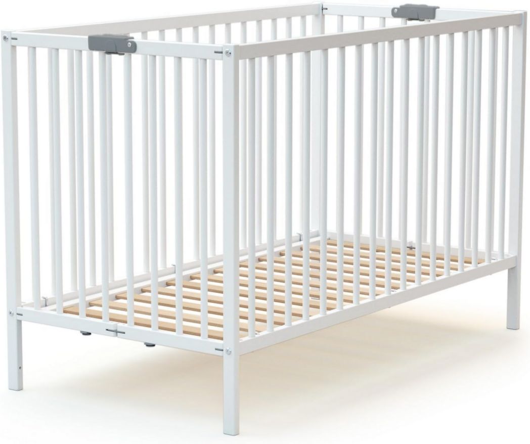 WEBABY - Lit bébé pliant 60 x 120 cm Blanc | Bois massif | Dès la naissance | Confort de couchage | Sommier à lattes | Compact | Transportable | Pliable | Gain de place | Lit de voyage