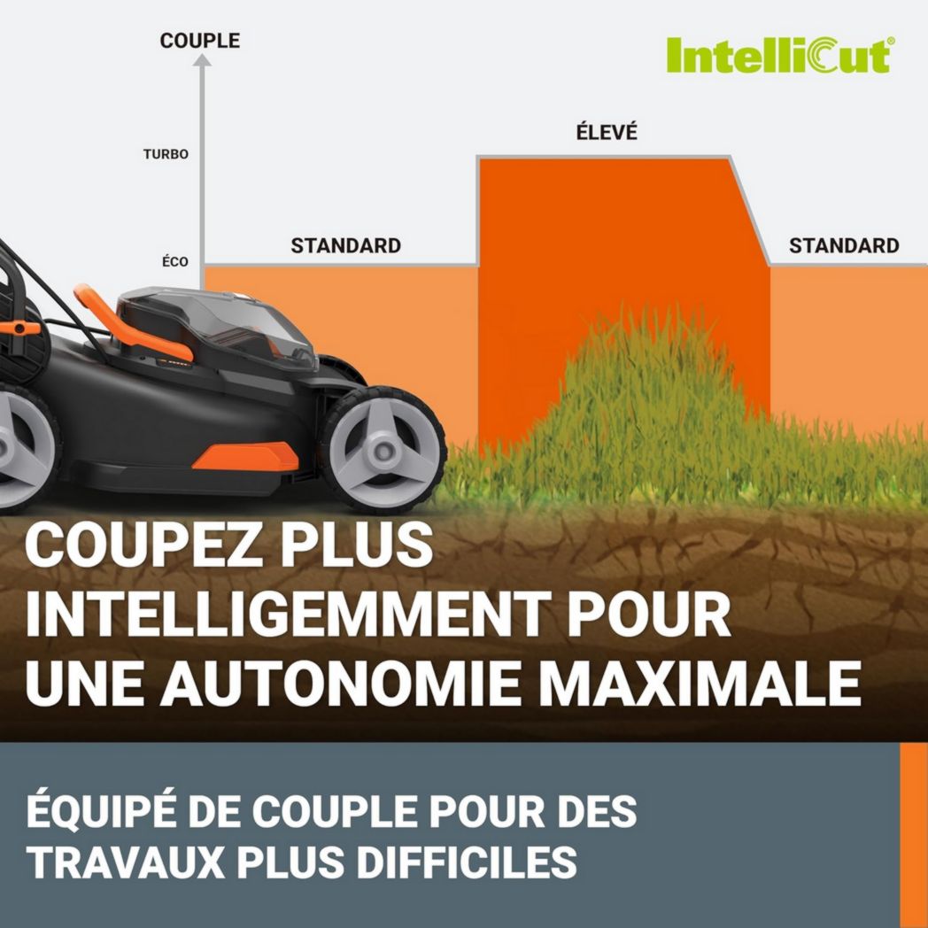 Tondeuse à gazon sans fil WORX 40 V (2 x 20 V) Max 40 cm WG734E Idéale pour un jardin jusqu'à 500 m², Powershare, 4 Ah, technologie IntelliCut Hauteur de coupe 20-80 mm