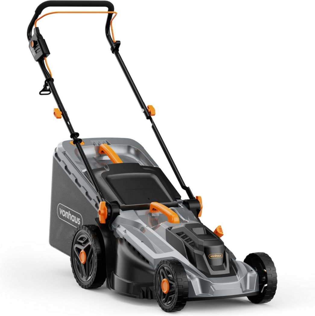 Tondeuse à gazon VonHaus 1800 W - Tondeuse filaire pour tous types de gazon - Bac de 52 L, guidon réglable en hauteur, 5 réglages de coupe, poignée de transport