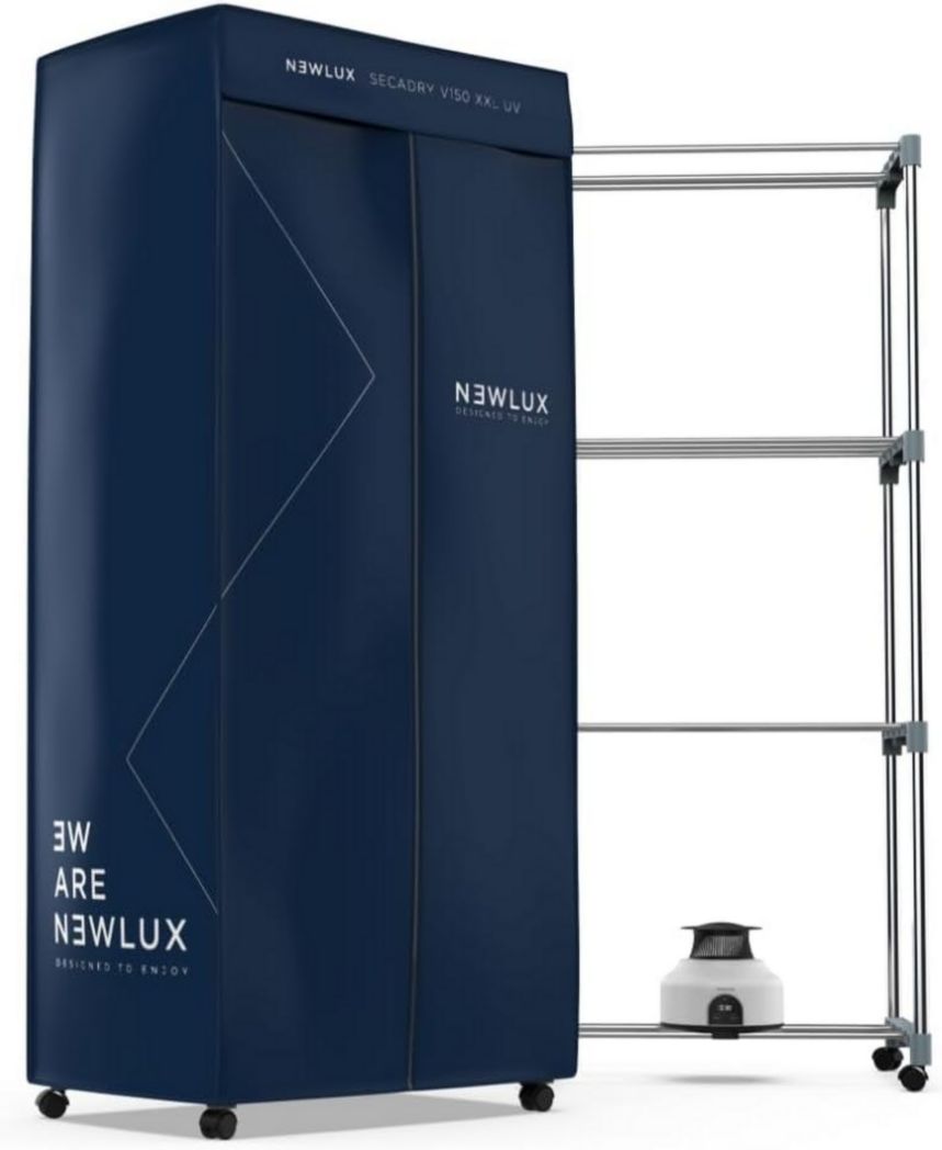Newlux - Sèche-linge électrique portable Secadry noir avec lampe UV pour la désinfection, 15 kg, température 180 min, 4 niveaux, ventilateur (1200 W), sèche-linge 3 en 1, armoire, sèche-linge