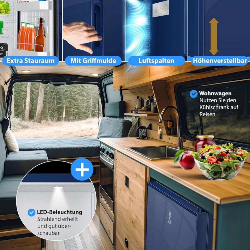 Mini-réfrigérateur KESSER® avec serrure, mini-bar 40 l, silencieux, 22 dB, verrouillable, chambre, butée de porte amovible, environ 4 à 16 °C, hauteur 57 cm, éclairage intérieur