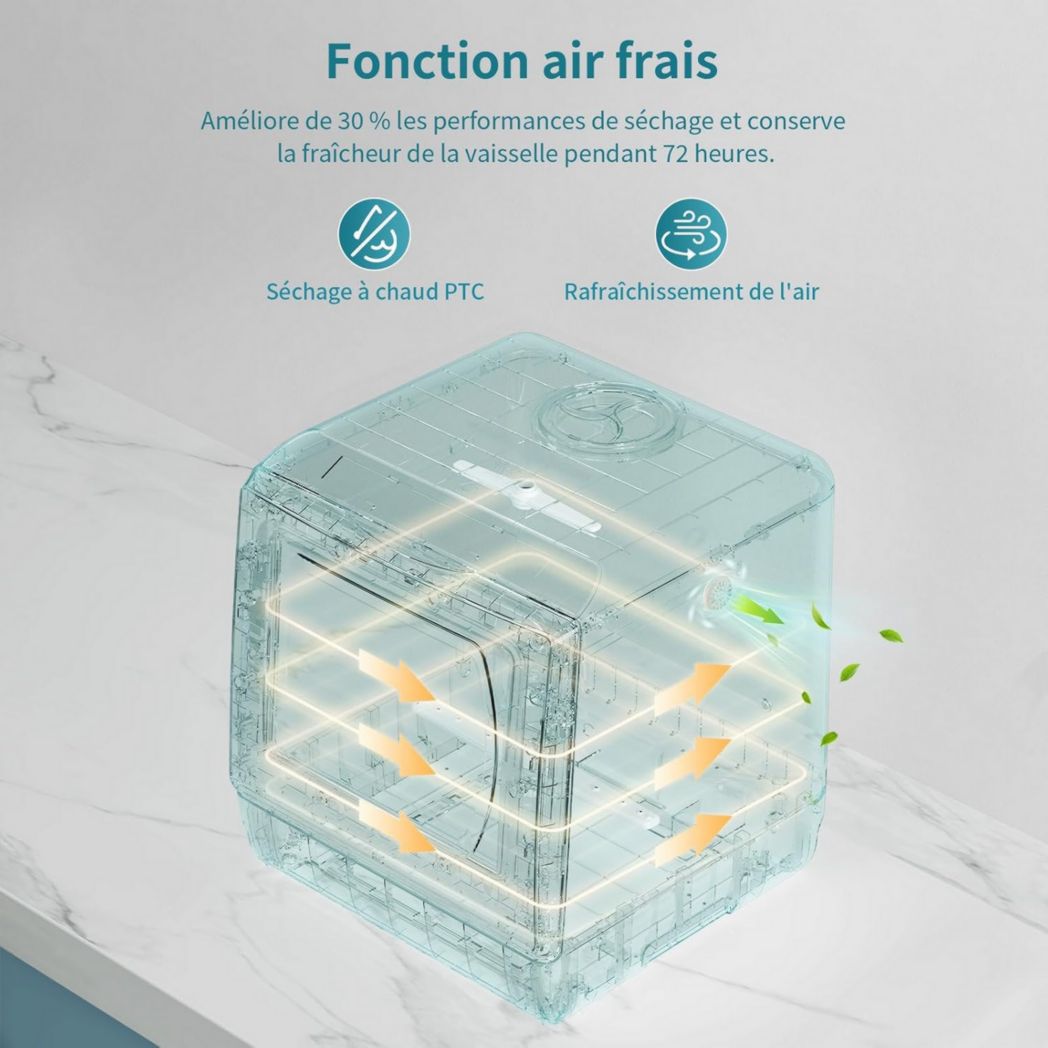 Mini lave-vaisselle de comptoir AIRMSEN, 5+1 programmes, réservoir d'eau de 5 L, commandes tactiles et écran LED, convient aux cuisines familiales, appartements et dortoirs, blanc et noir