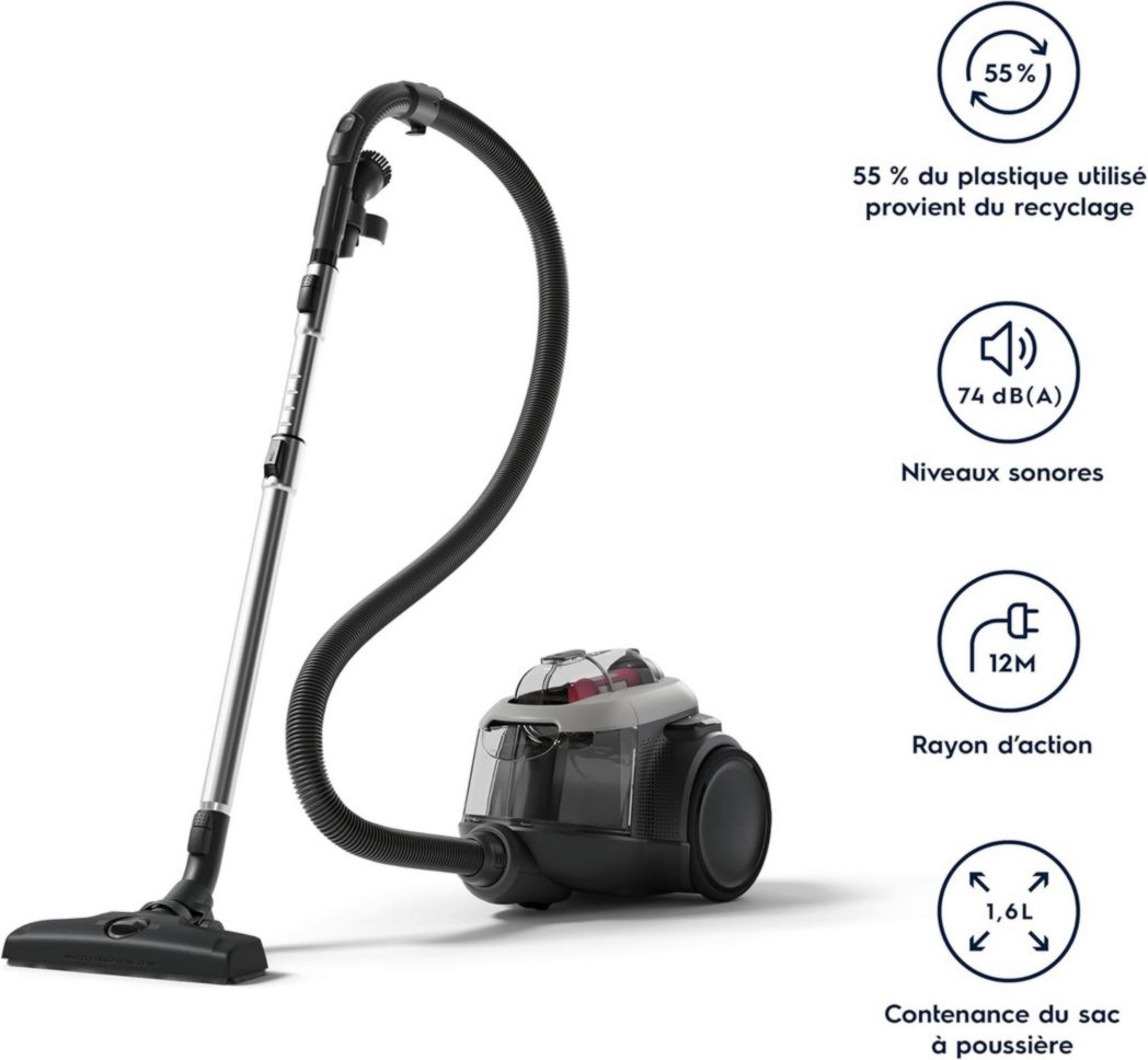 Electrolux Animal 600, aspirateur traîneau sans sac, accessoires pour poils d'animaux, filtration en 6 étapes, gain de place, technologie cyclonique, 55 % de matériaux recyclés, EL61A4UG, gris