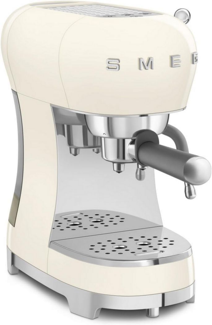 Smeg, ECF02CREU Machine à expresso manuelle, système Thermoblock et buse vapeur, 4 fonctions expresso, plateau amovible, porte-filtre, réservoir d'eau 1 L, dimensions compactes, 1350 W, couleur crème