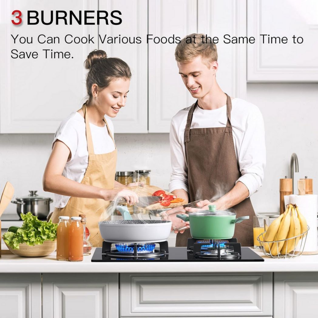 Plaque de cuisson à gaz 4 feux, plaque de cuisson 60 cm - Cuisinière encastrable - Gaz de ville et gaz en bouteille (4 feux - Verre)