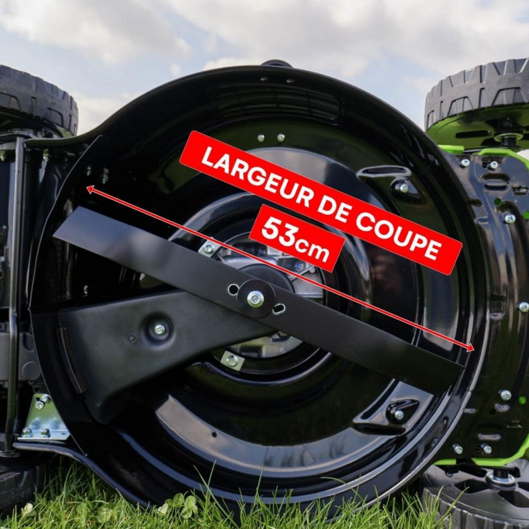 Tondeuse à gazon thermique 196 cm³ - Puissante - Autotractée - Moteur Loncin V200 - Largeur de coupe 53 cm - Bac de ramassage 65 L