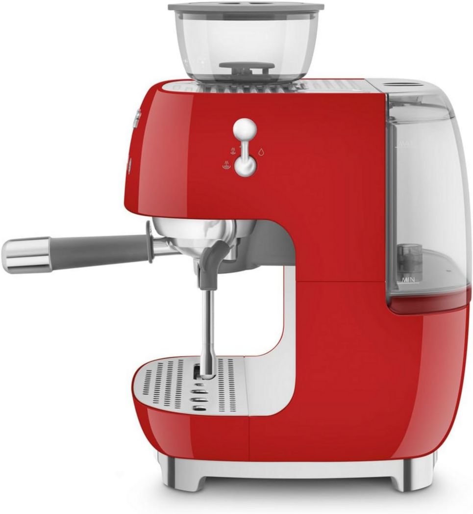 Machine à expresso manuelle Smeg EGF03CREU, avec moulin à grains intégré, thermoblock, 4 niveaux de température, buse vapeur et manomètre, réservoir 1 L, dimensions compactes, 1350 W, couleur crème