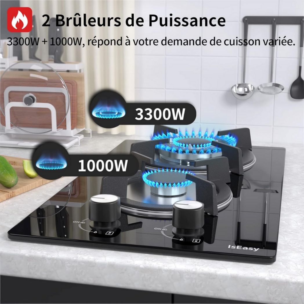 Plaque de cuisson à gaz 4 feux, plaque de cuisson 60 cm - Cuisinière encastrable - Gaz de ville et gaz en bouteille (4 feux - Verre)