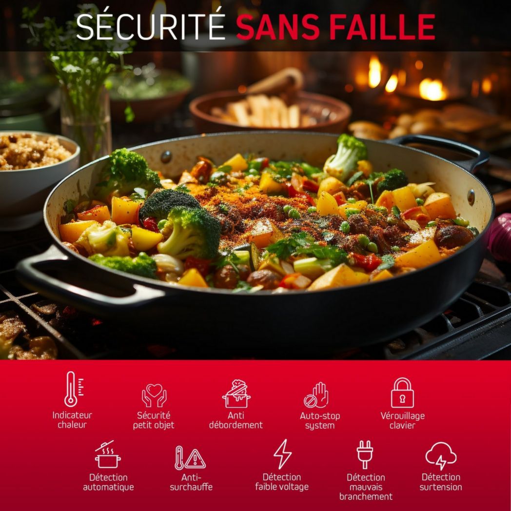 Brandt - BPI6413BM - Plaque de cuisson induction et gaz - Noir - 4 feux - 3400 W électrique et 4600 gaz - Dimensions encastrables : 56 x 49 cm - 9 positions par foyer - Fabriqué en France