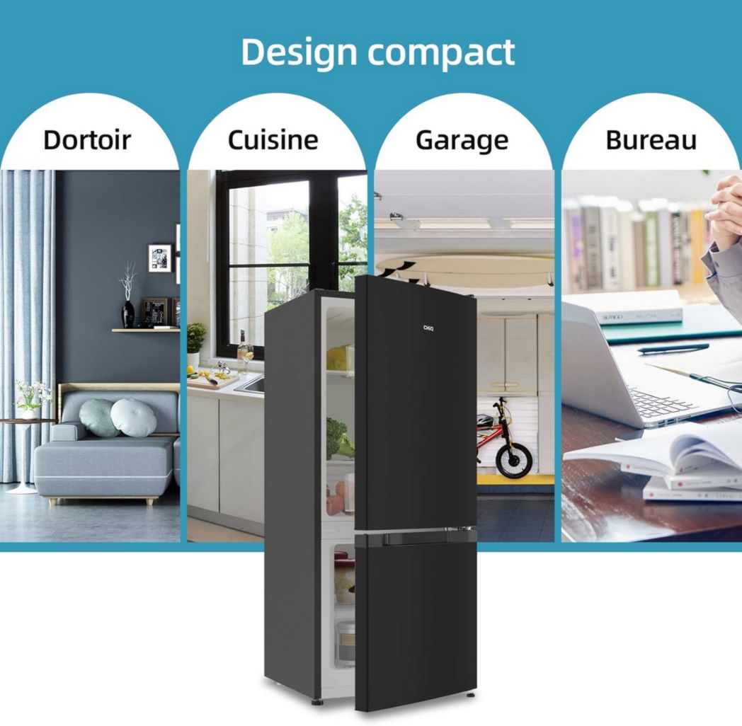 Réfrigérateur congélateur inférieur CHIQ CBM159LEBD 157 litres (109 + 48) Low Frost, faible bruit, refroidissement rapide, faible encombrement