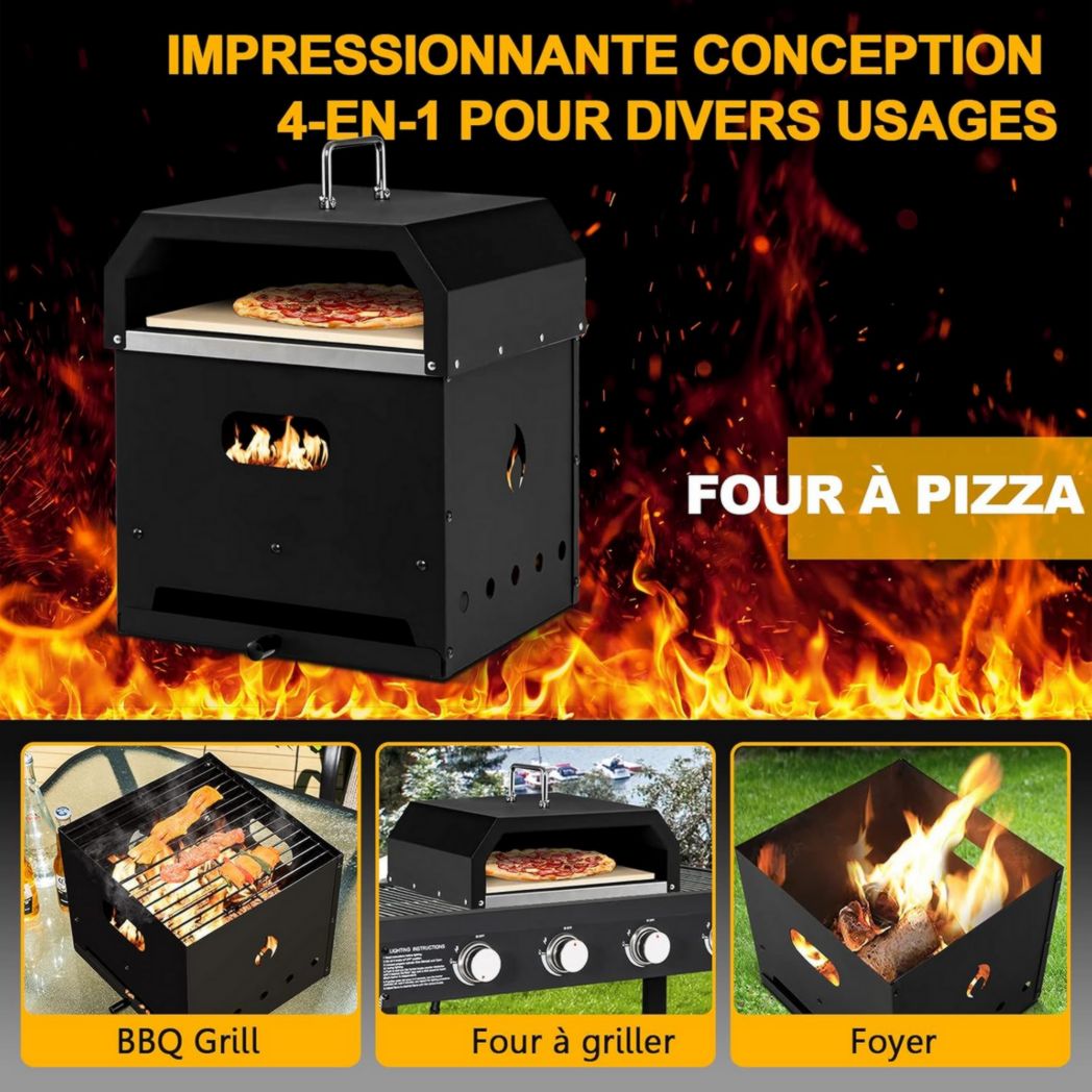 Mini four à pizza d'extérieur GYMAX, four à pizza au feu de bois avec pierre à pizza, pelle à pizza, pieds pliables et poignées portables, ventilateurs réglables, housse étanche