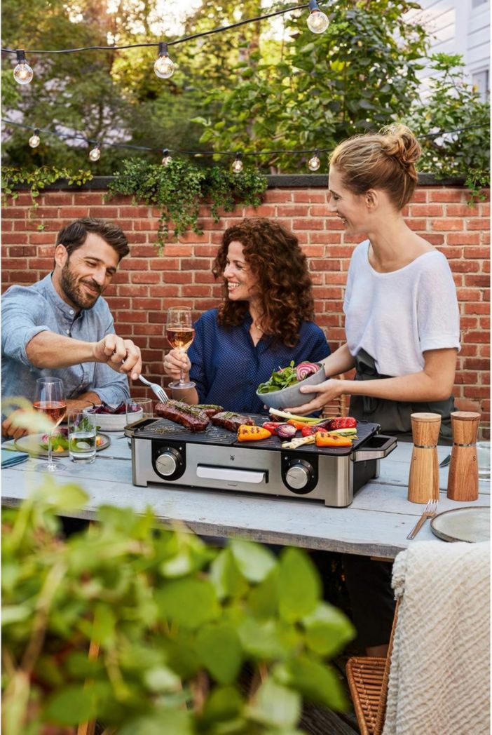 WMF Master-Grill électrique, 2400W, Grande surface 28x50cm, Revêtement antiadhésif, Plaques amovibles lavables au lave-vaisselle, Acier inoxydable Cromargan 18/10, Lono 0415280011