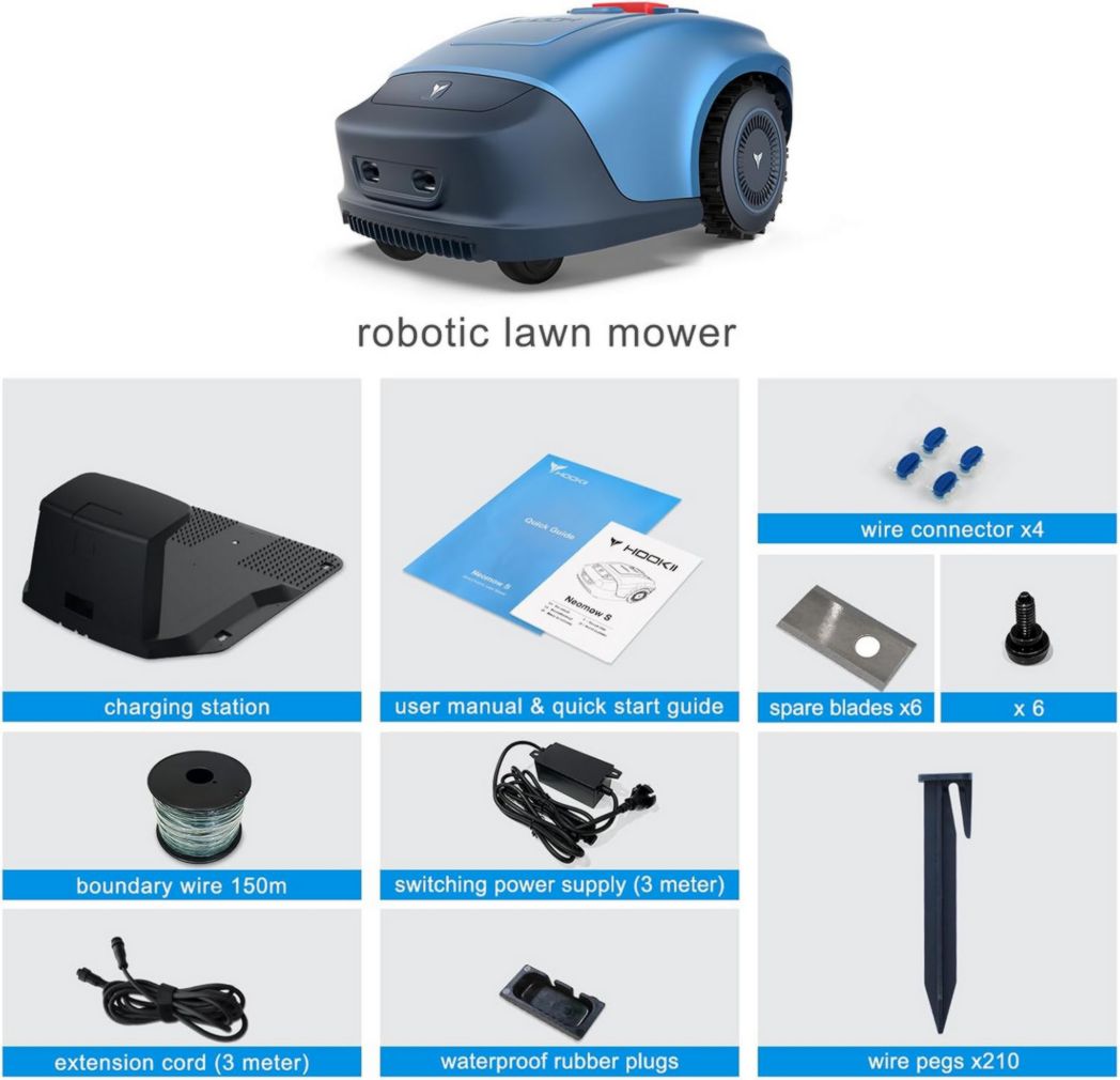 Tondeuse robot HOOKII pour jardins jusqu'à 1 000 m², tonte parallèle, recoupe et recharge automatique, Bluetooth/Wi-Fi, batterie grande capacité 4 400 mAh - Chargeur inclus (version Wi-Fi)