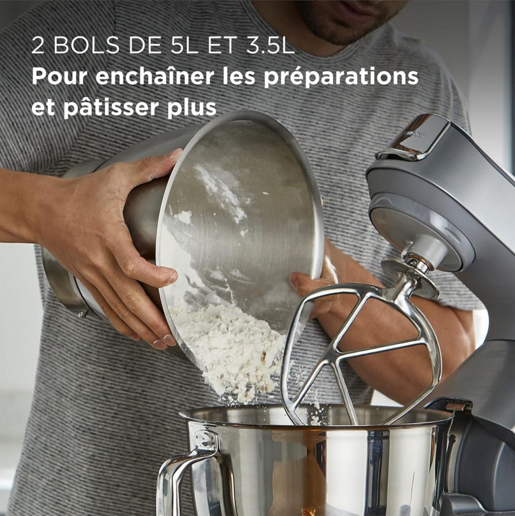 Robot pâtissier Kenwood Titanium Chef Baker XL, avec batteur K-Beater, crochet pétrisseur, fouet et bol de 7 litres, KVL85.424SI, 1 200 W, argent