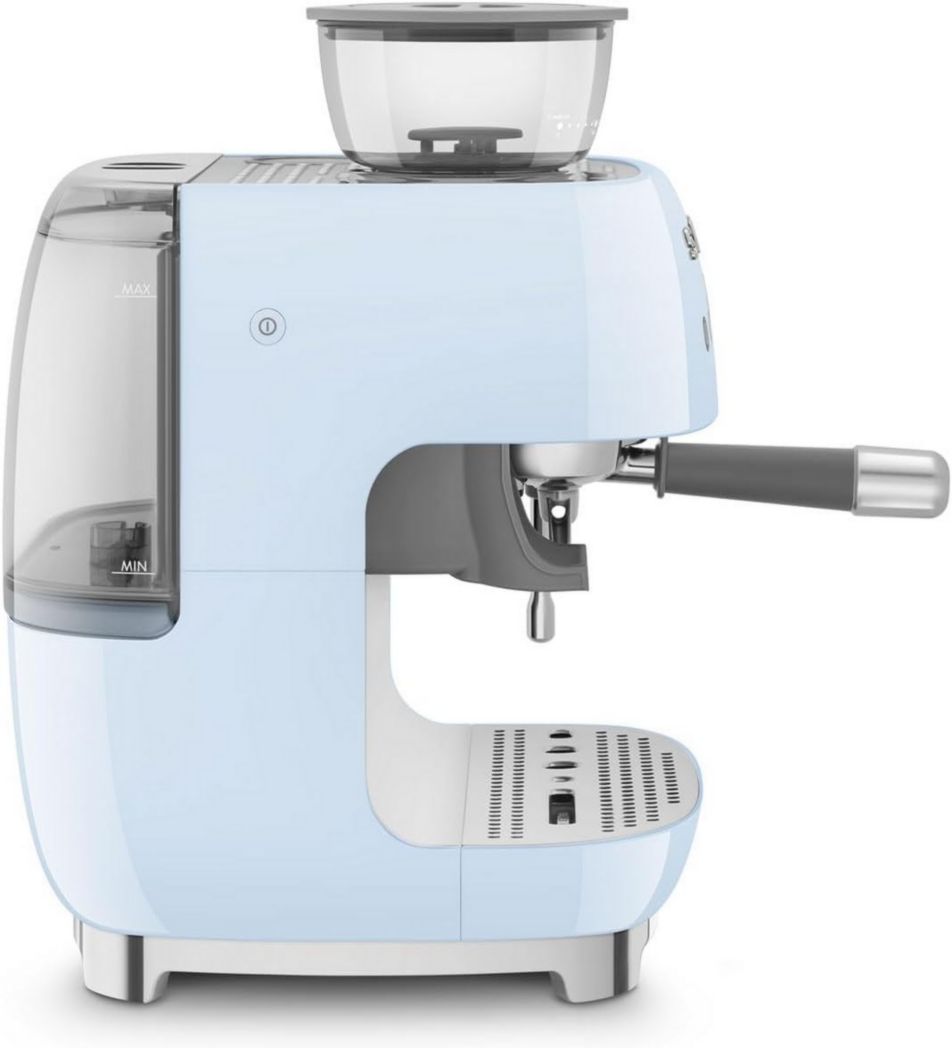 Machine à expresso manuelle Smeg EGF03CREU, avec moulin à grains intégré, thermoblock, 4 niveaux de température, buse vapeur et manomètre, réservoir 1 L, dimensions compactes, 1350 W, couleur crème