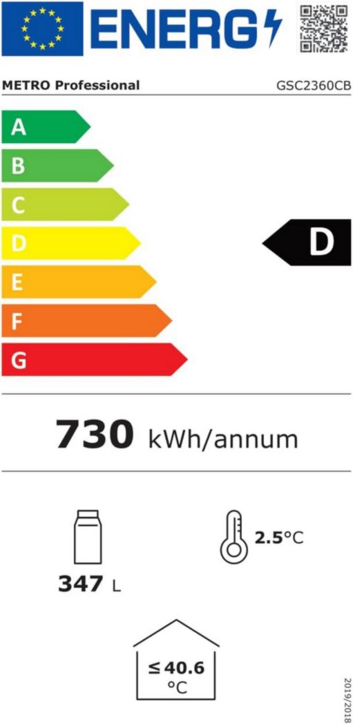 Réfrigérateur à boissons professionnel METRO GSC2360B, acier/verre, 62 x 63,6 x 175,3 cm, 347 L, avec serrure, noir