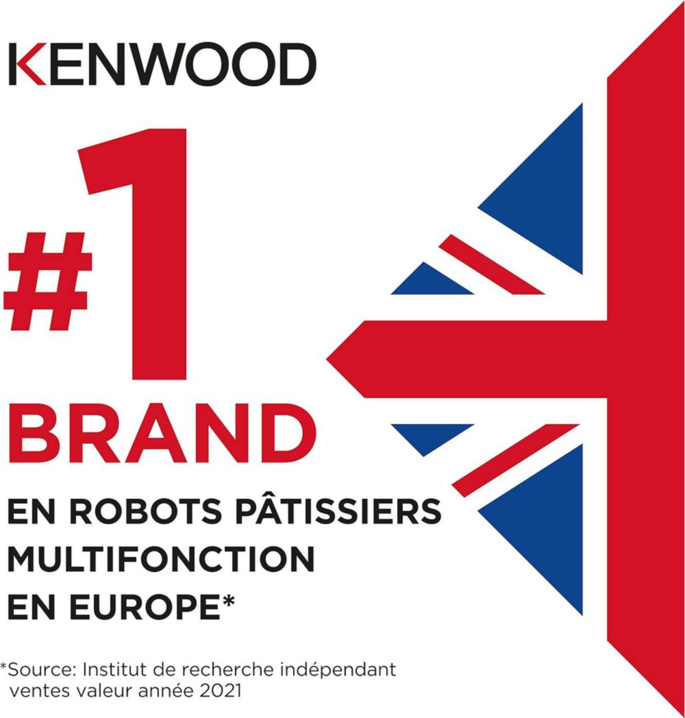 Robot pâtissier Kenwood Titanium Chef Baker XL, avec batteur K-Beater, crochet pétrisseur, fouet et bol de 7 litres, KVL85.424SI, 1 200 W, argent