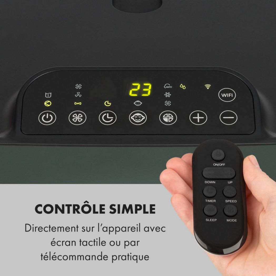 Climatiseur portable silencieux Klarstein, climatiseur portable 5 en 1, mini climatiseur, purificateur et éliminateur d'odeurs, mode nuit, déshumidificateur d'air, faible consommation, 10 000 BTU, climatiseurs