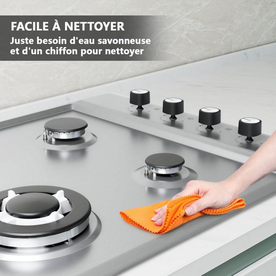 Plaque de cuisson à gaz 4 feux, plaque de cuisson 60 cm - Cuisinière encastrable - Gaz de ville et gaz en bouteille (4 feux - Verre)