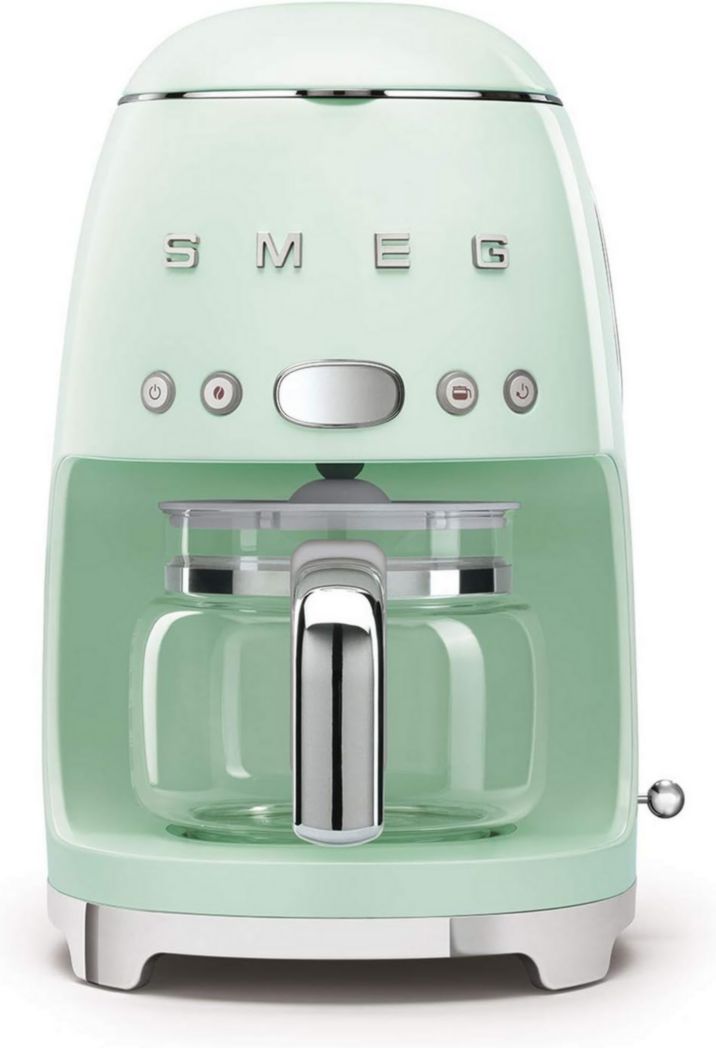 Smeg, DCF02PBEU, cafetière filtre, arôme et démarrage automatique, verseuse en verre jusqu'à 12 tasses, 2 niveaux d'intensité, maintien au chaud, 1050 W, bleu clair pastel