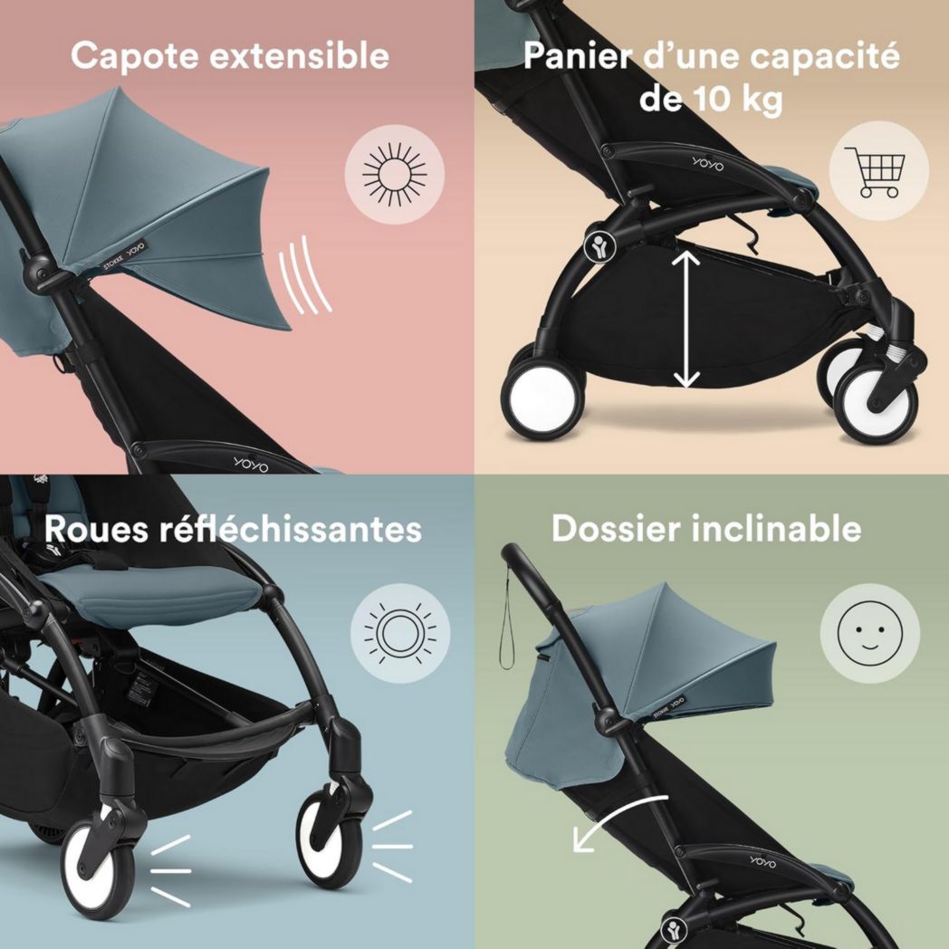 Poussette Stokke YOYO3 avec pack nouveau-né et pack couleur 6+ - Comprend un cadre noir, un pack couleur YOYO 6+ (gingembre) et un pack nouveau-né 0+ (gingembre)