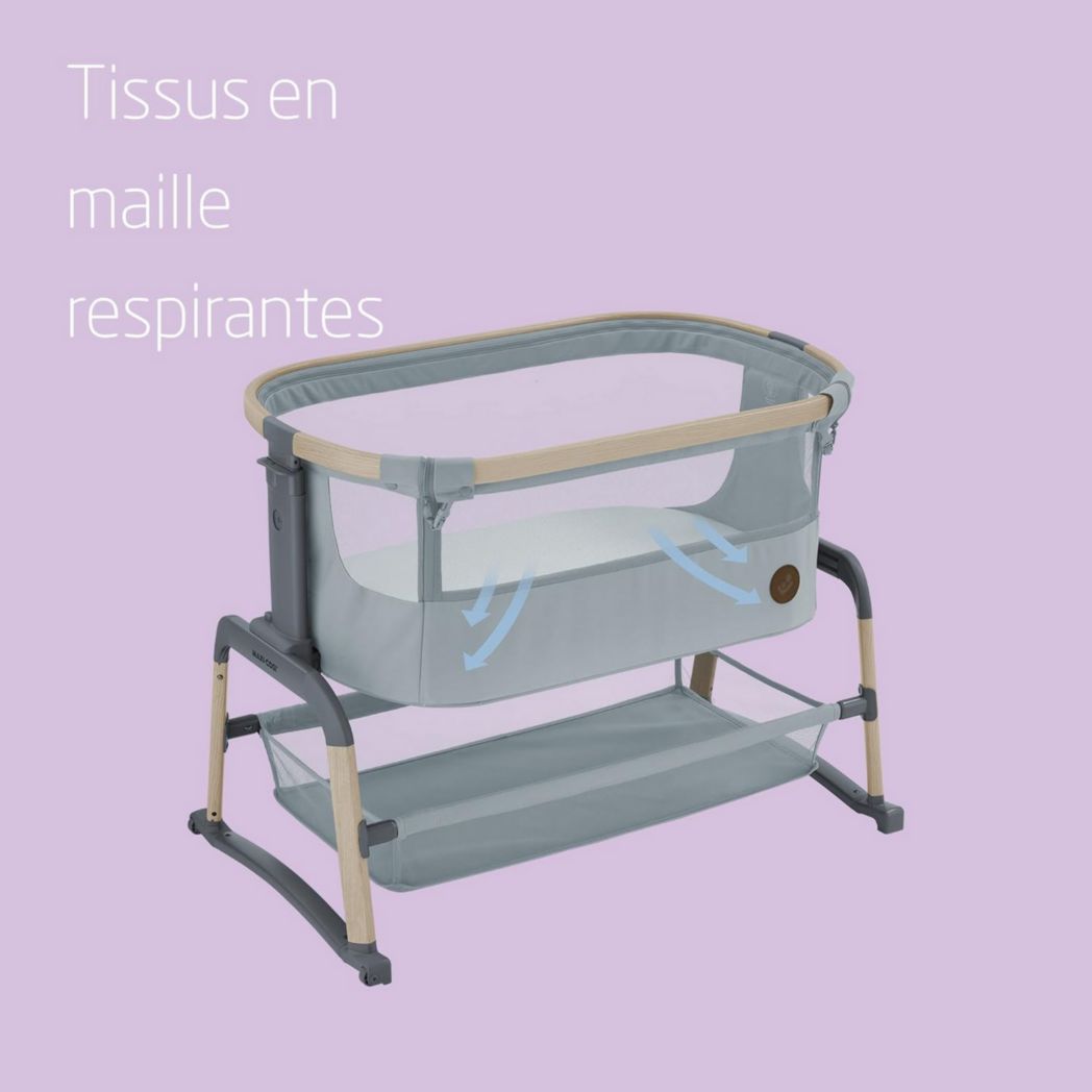 Lit cododo Maxi-Cosi Iora, lit cododo pliable pour bébé, 0-6 mois, 9 kg max, 4 positions d'inclinaison et 5 hauteurs, système coulissant, matelas confort, grand panier, facile à transporter, Essential Graphite