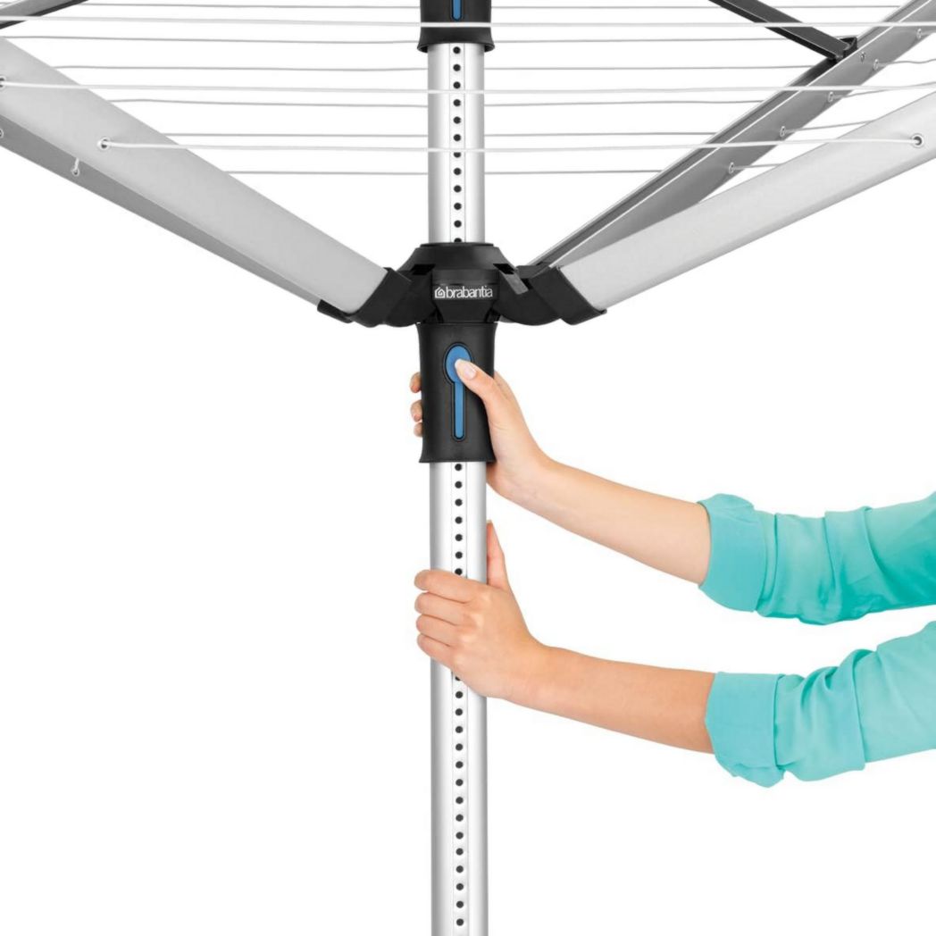Brabantia - Séchoir à linge Lift-O-Matic - Étendoir à linge d'extérieur - Antidérapant - Résistant aux UV, 60 m - Rotation fluide - Pratique - Douille métallique à planter - Gris métallisé - 295 cm