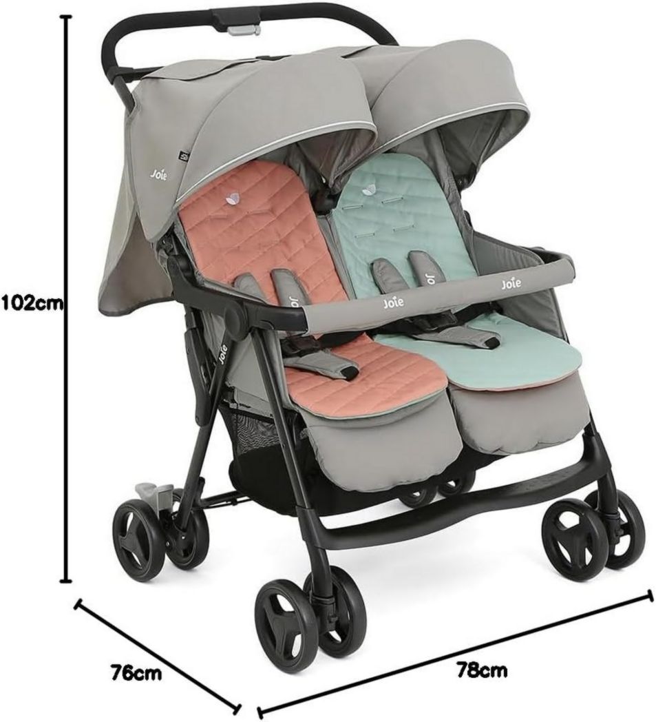 Joie - Aire™ Twin - Poussette double - Sièges inclinables indépendants - Harnais 5 points - Suspension 4 roues - Pliage facile et compact - Auvents UPF 50+ - Convient dès la naissance