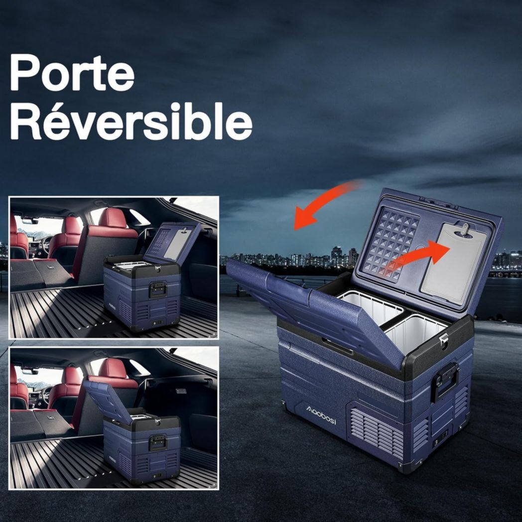 Glacière à compresseur AAOBOSI 46 L, glacière électrique à deux zones, 12 V/24 V et 100-240 V, réfrigérateur de camping, -20 °C à 20 °C, pour voiture, camion, bateau, camping-car