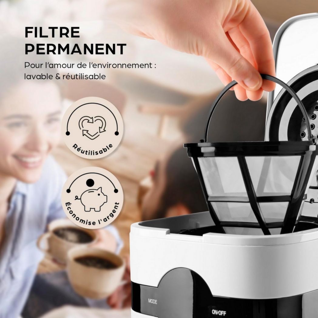 Cafetière filtre Barista avec verseuse isotherme de 1 L pour 12 tasses de café, machine à café à grains avec moulin et affichage numérique, fonction minuterie