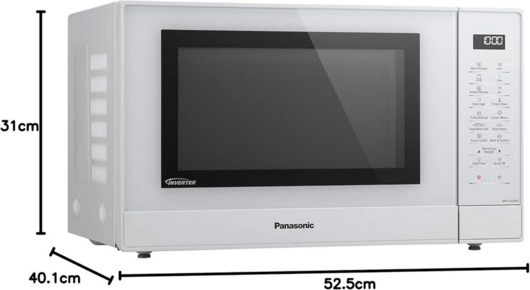 Four à micro-ondes et grill Panasonic NN-GT46KBSUG avec plateau tournant, 31 litres, acier inoxydable, 1 000 W, puissance du gril : 1 100 W, 24 programmes automatiques, écran LCD, capteur Genius, menu Junior, noir