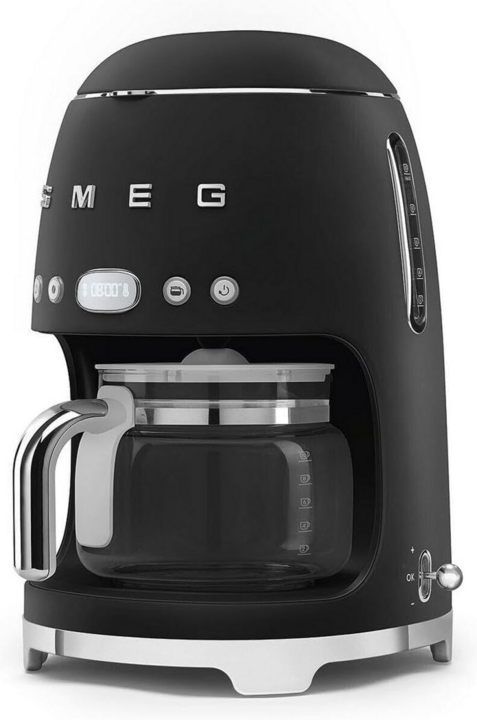 Smeg, DCF02PBEU, cafetière filtre, arôme et démarrage automatique, verseuse en verre jusqu'à 12 tasses, 2 niveaux d'intensité, maintien au chaud, 1050 W, bleu clair pastel