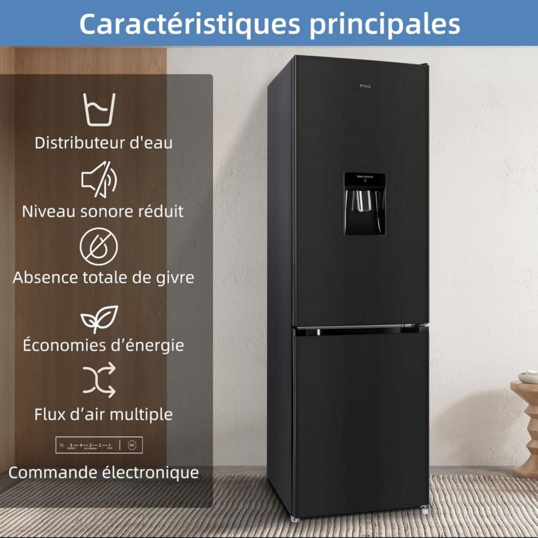 Réfrigérateur congélateur inférieur CHIQ CBM159LEBD 157 litres (109 + 48) Low Frost, faible bruit, refroidissement rapide, faible encombrement