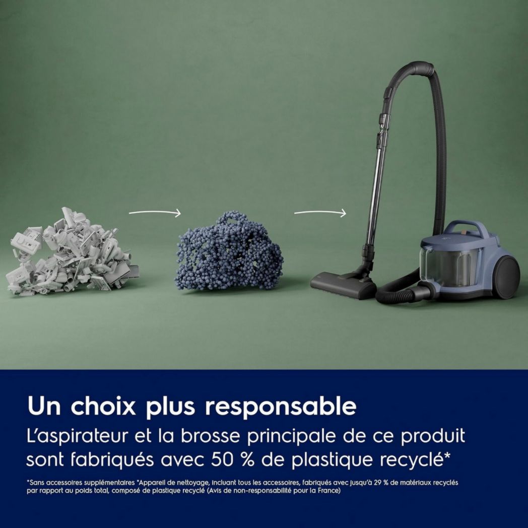 Electrolux Animal 600, aspirateur traîneau sans sac, accessoires pour poils d'animaux, filtration en 6 étapes, gain de place, technologie cyclonique, 55 % de matériaux recyclés, EL61A4UG, gris