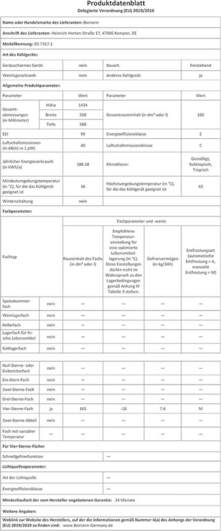Congélateur Bomann GS7317-1 165L Blanc, Volume net : 165 litres, Pose libre, Éclairage intérieur LED, Température réglable, Silencieux, Congélateur économique 4 étoiles
