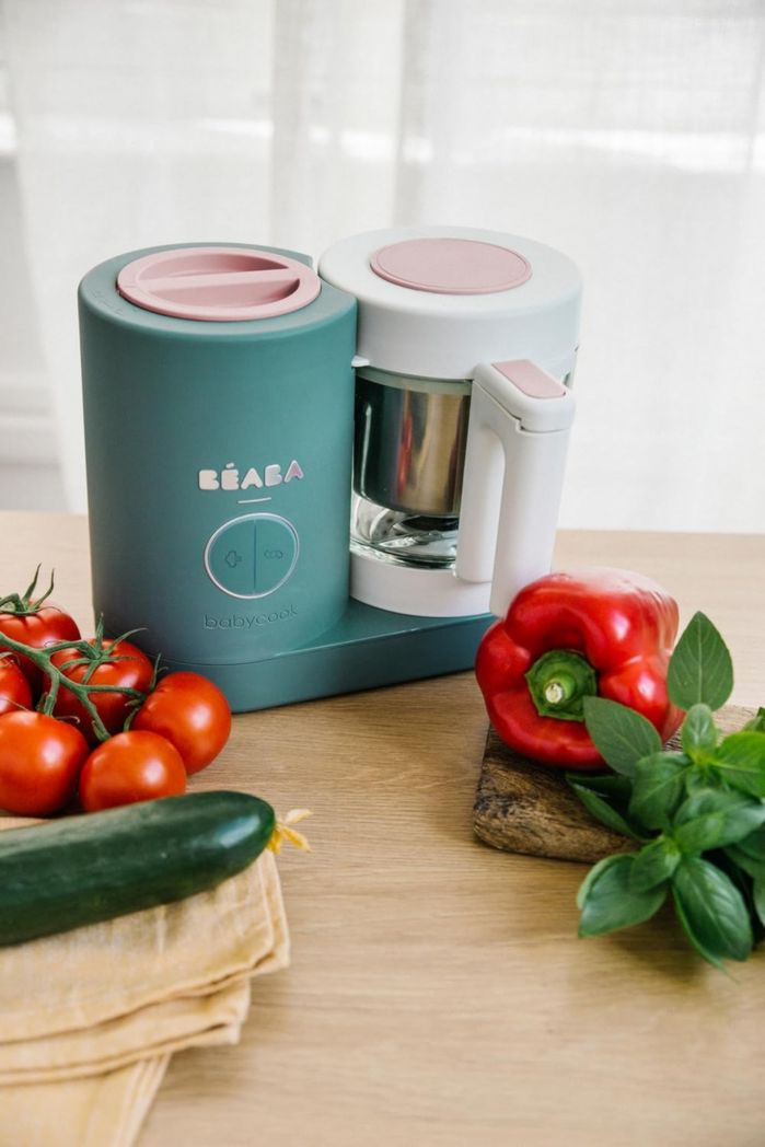 BÉABA, Babycook Néo, Mixeur et Cuiseur Vapeur 6 en 1, Robot Cuiseur Bébé Fabriqué en France, Bol en Verre, Cuve en Inox, Grande Capacité, Diversification des Aliments, Petits Pots Bébé Maison, Rapide, Eucalyptus