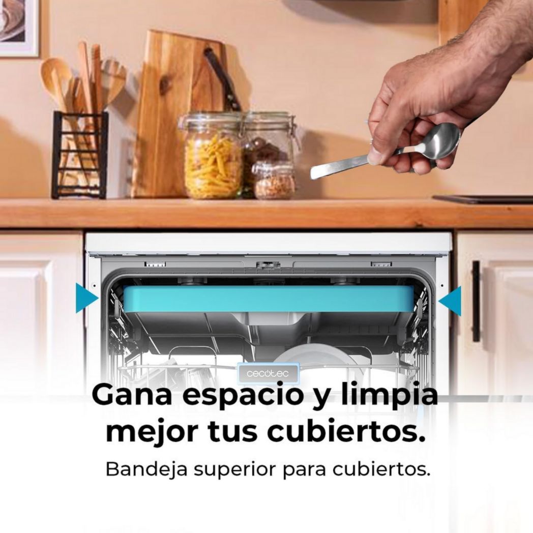 Lave-vaisselle Cecotec 60cm Bolero Aguazero 6700 B Lave-vaisselle blanc, 15 couverts, Classe B, moteur Inverter Plus, O2 Dry, Lavage Dual Zone, Plateau réglable, Turbo Dry+ et Demi-charge.