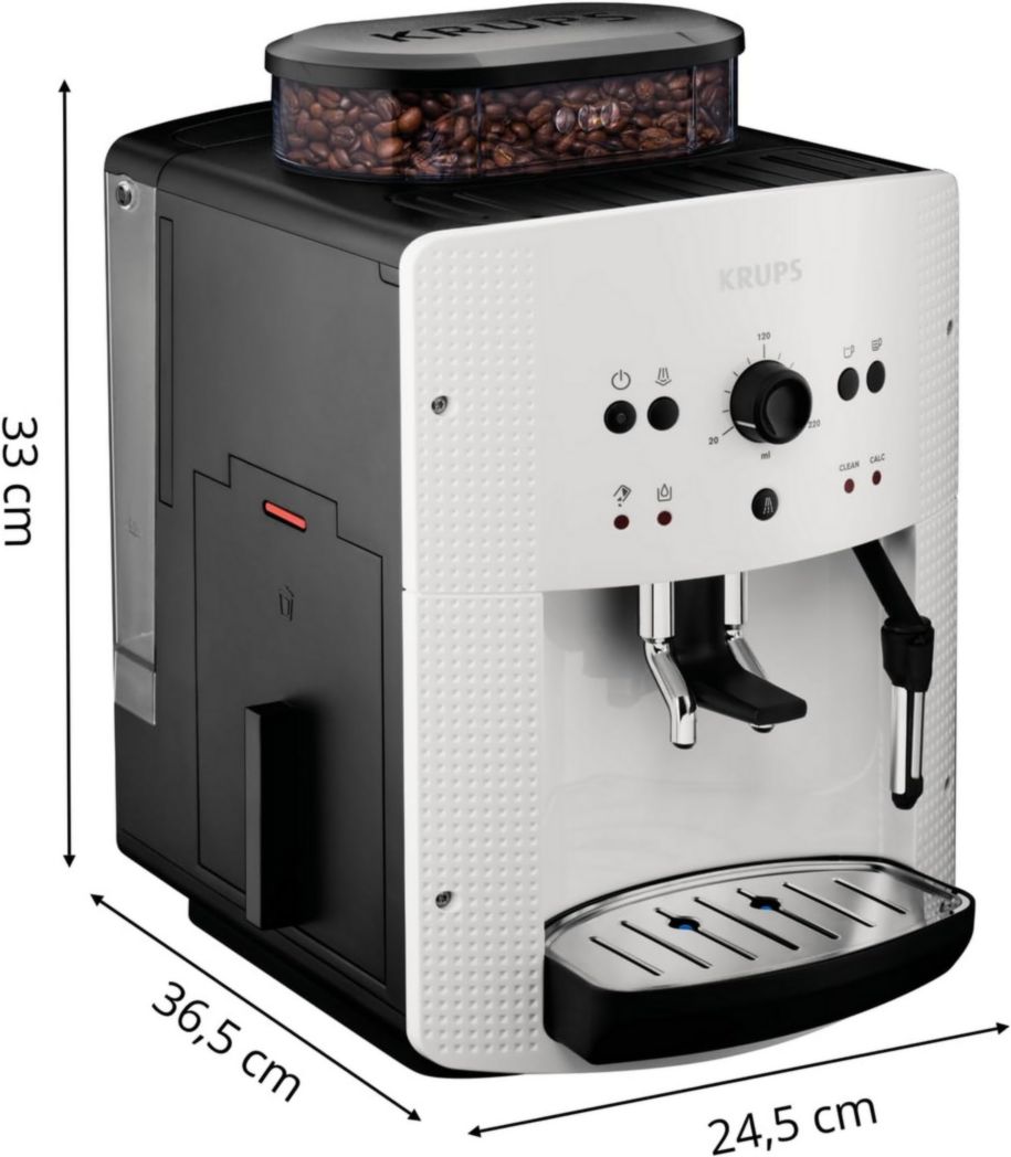Krups Machine à café à grains, 1,7 L, 2 tasses simultanément, Nettoyage automatique, Buse vapeur pour cappuccino, Cafetière expresso, Essential black YY8125FD, Noir