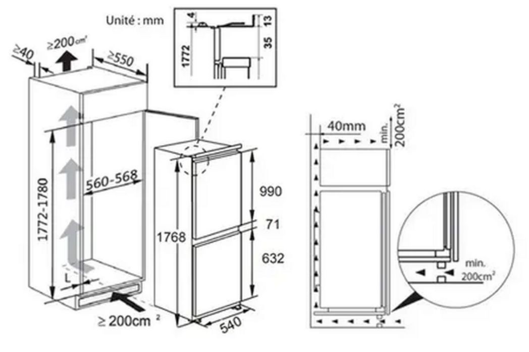 Réfrigérateur encastrable Thomson TH178EBI38 avec congélateur inférieur