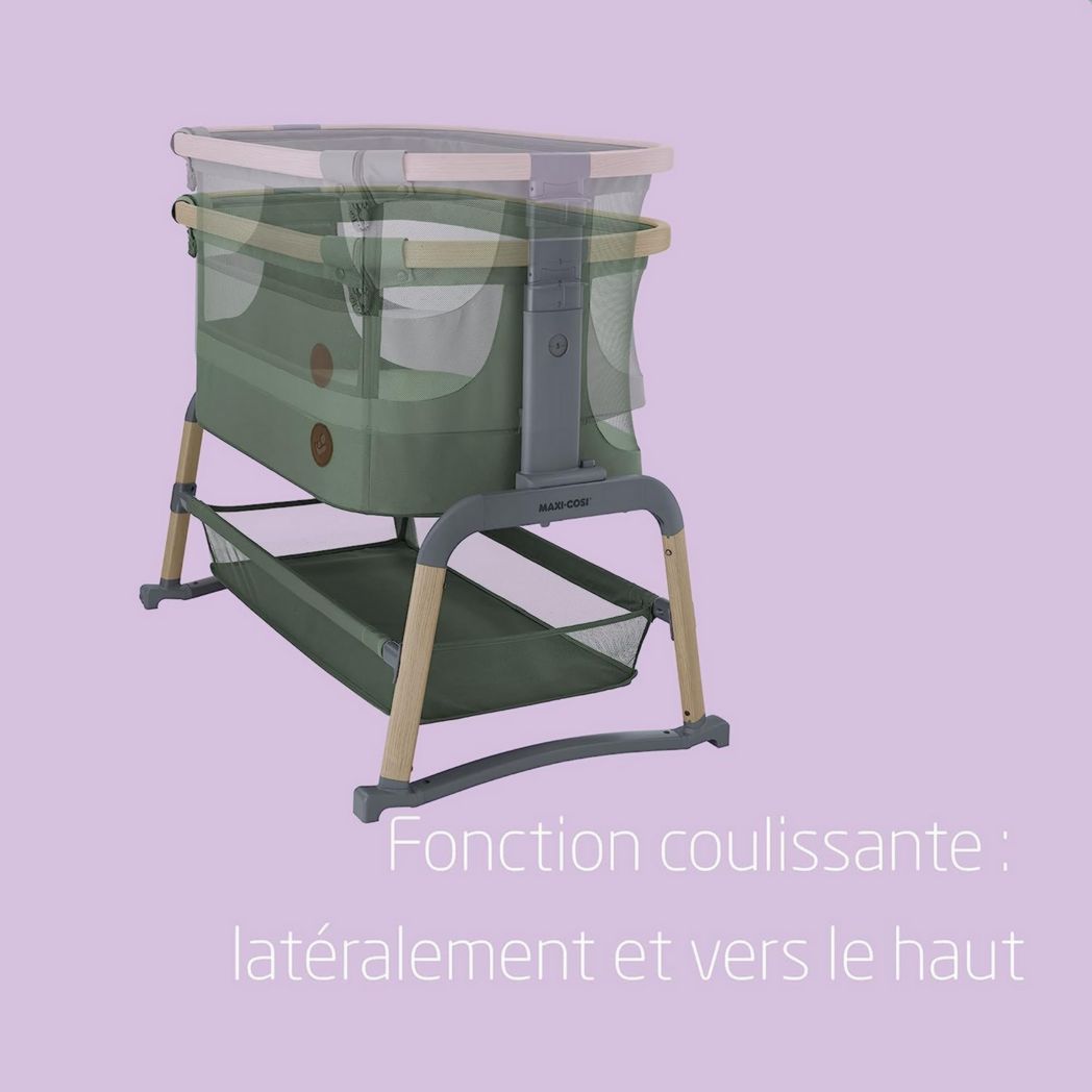 Lit cododo Maxi-Cosi Iora, lit cododo pliable pour bébé, 0-6 mois, 9 kg max, 4 positions d'inclinaison et 5 hauteurs, système coulissant, matelas confort, grand panier, facile à transporter, Essential Graphite