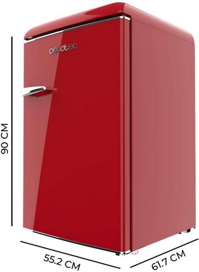Mini-réfrigérateur Cecotec Bolero CoolMarket TT Origin 45 Rouge. Réfrigérateur de table rétro 45 L, 55 cm de haut, 44,7 cm de large, classe énergétique E, bac à glaçons et poignée chromée, rouge.