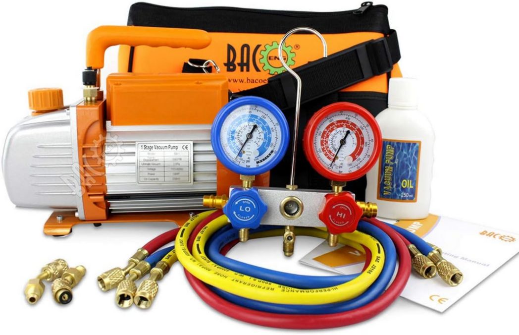 Pompe à vide pour climatisation BACOENG, kit de recharge pour climatisation et pompe à vide pour réfrigération, pour système de réfrigération et de climatisation R410A R134a R407C R32