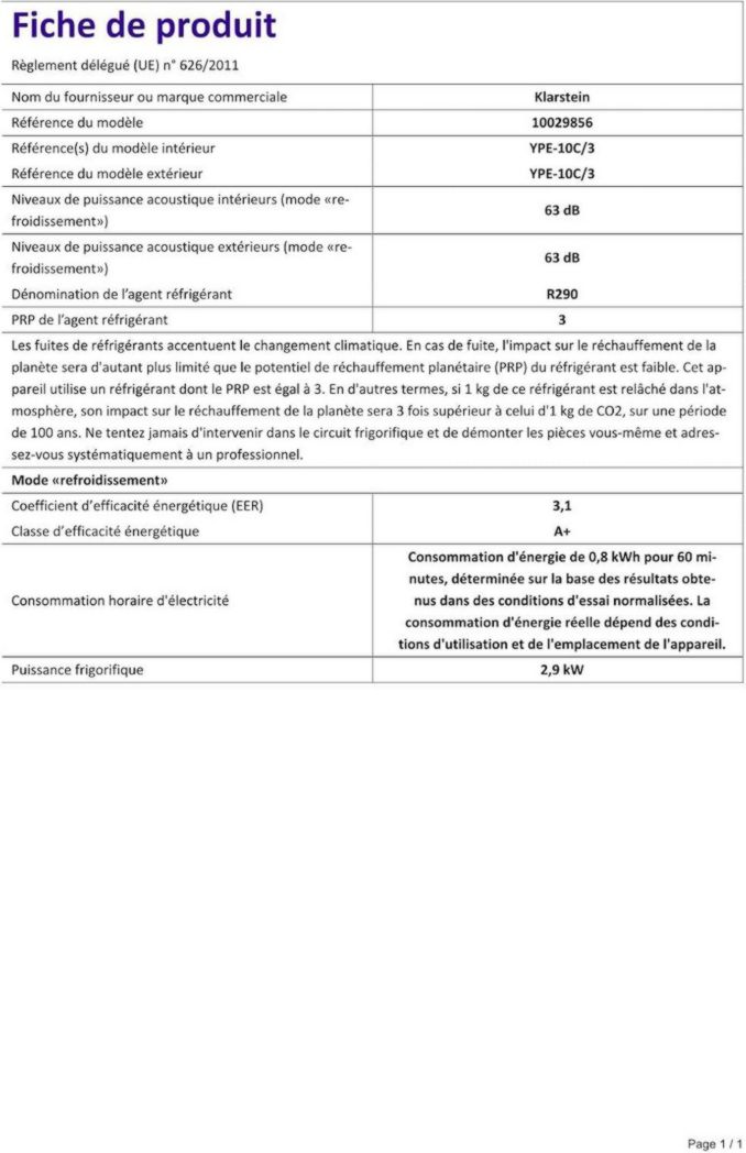 Climatiseur mobile silencieux Klarstein, 4 en 1, mode nuit, déshumidificateur, ventilateur, mini climatiseur basse consommation, évacuation, climatiseur portable, puissant, 10 000 BTU