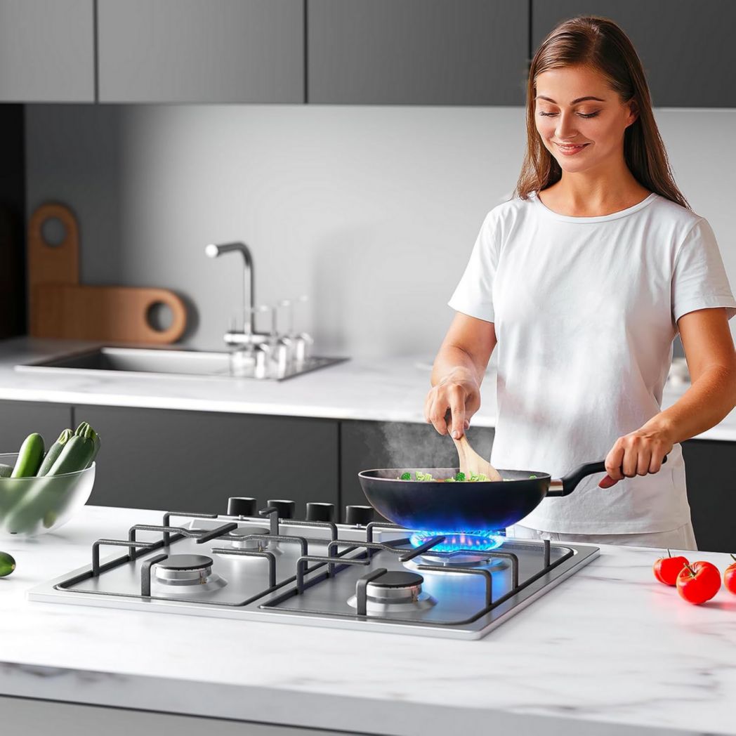 Plaque de cuisson à gaz 4 feux, plaque de cuisson 60 cm - Cuisinière encastrable - Gaz de ville et gaz en bouteille (4 feux - Verre)