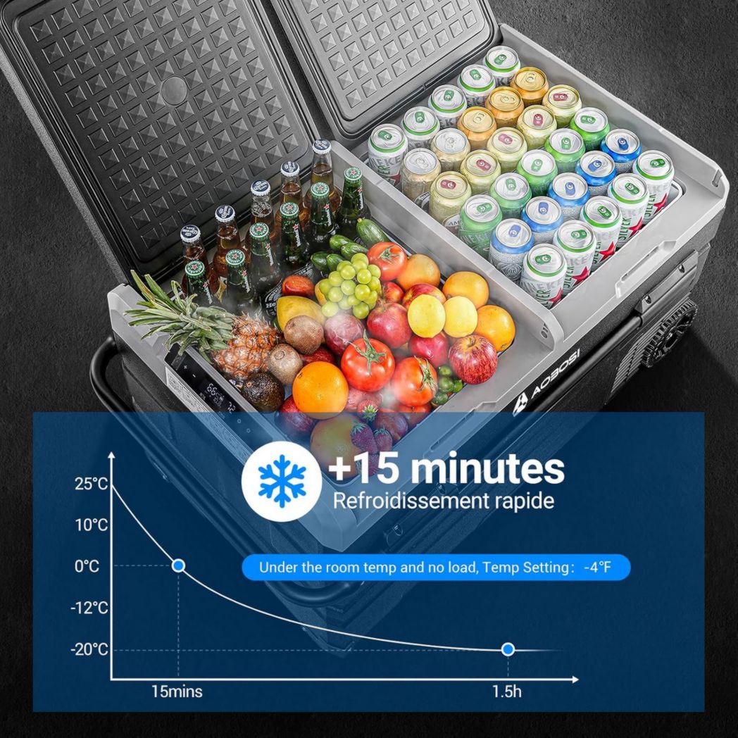 Glacière électrique double zone AAOBOSI 115 L, compresseur WiFi, 12 V/24 V et 100-240 V, pour camping, -20 °C à 20 °C, pour voiture, camion, bateau, camping, caravane, voyage, maison