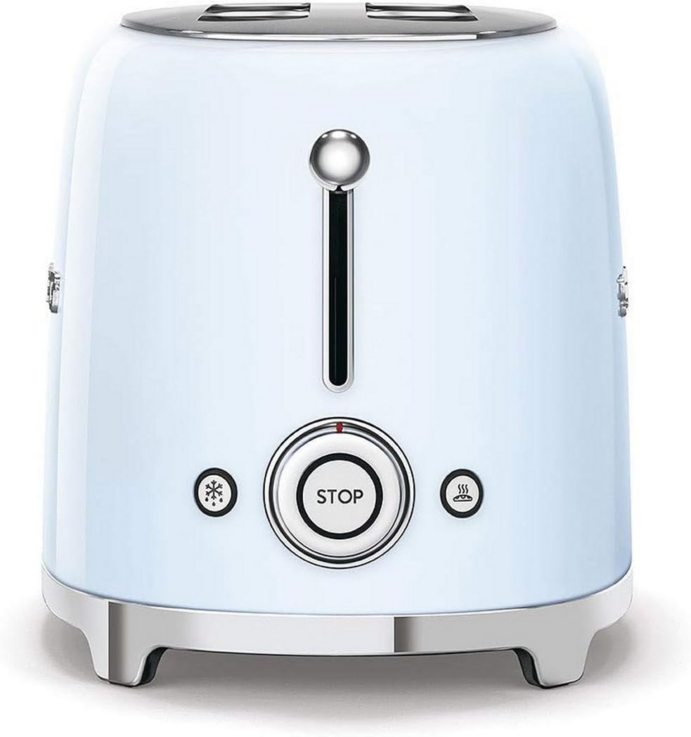 Smeg, Grille-pain 2 tranches TSF01BLEU, 2 fentes 36 mm, 6 niveaux de brunissage, fonctions chauffage, décongélation et bagel, éjection automatique du pain, tiroir ramasse-miettes, 950 W, noir